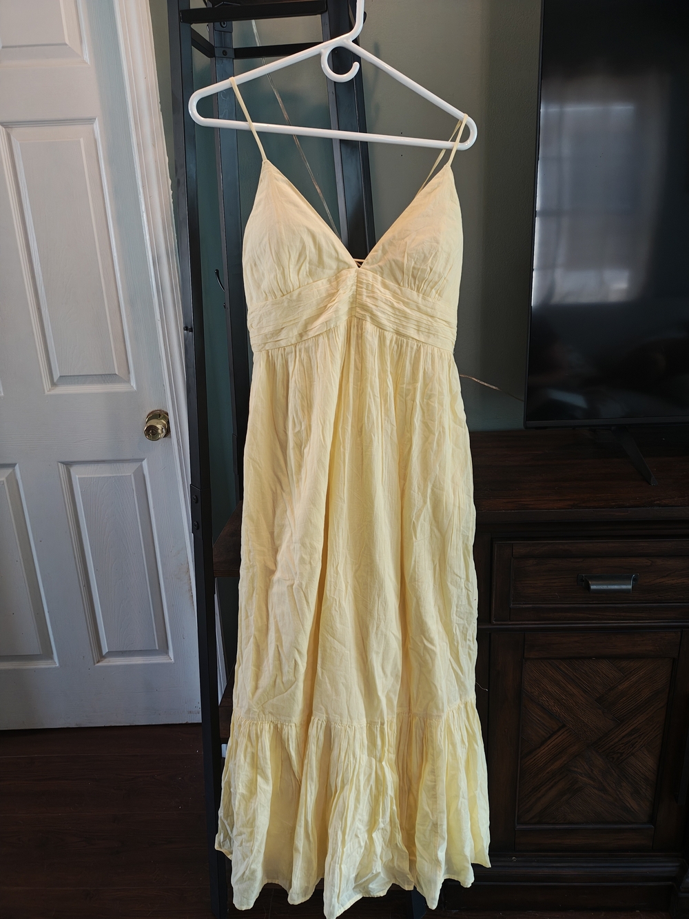 Abercrombie And Fitch Women's Yellow Spaghetti-Strap Maxi Slip Dress